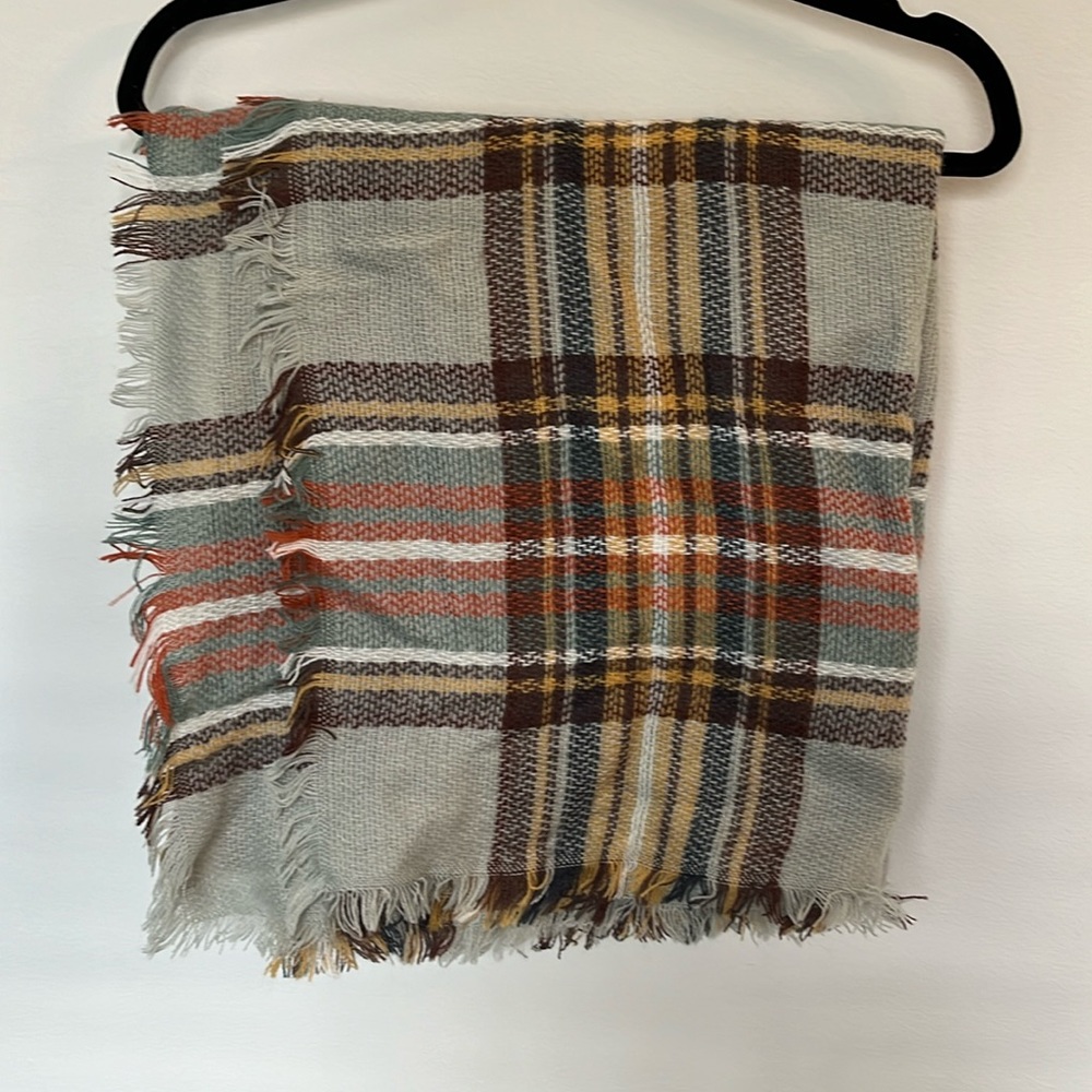 Multicolor blanket scarf - grey, brown, yellow, orange, teal